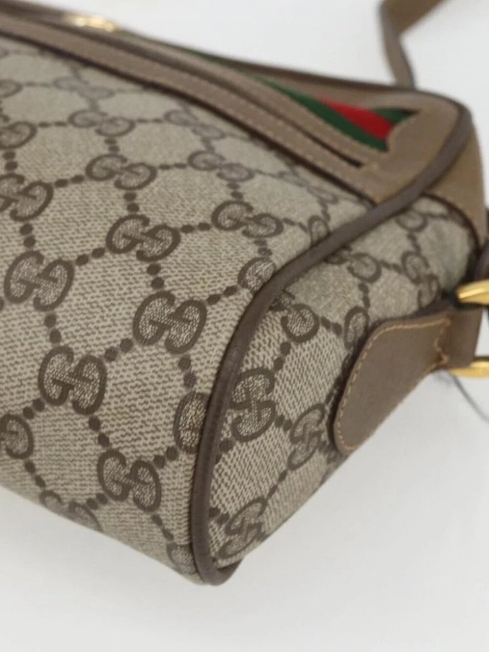 GUCCI GG Supreme Web Sherry Line Bag PVC Beige Gold - Picture 11 of 16